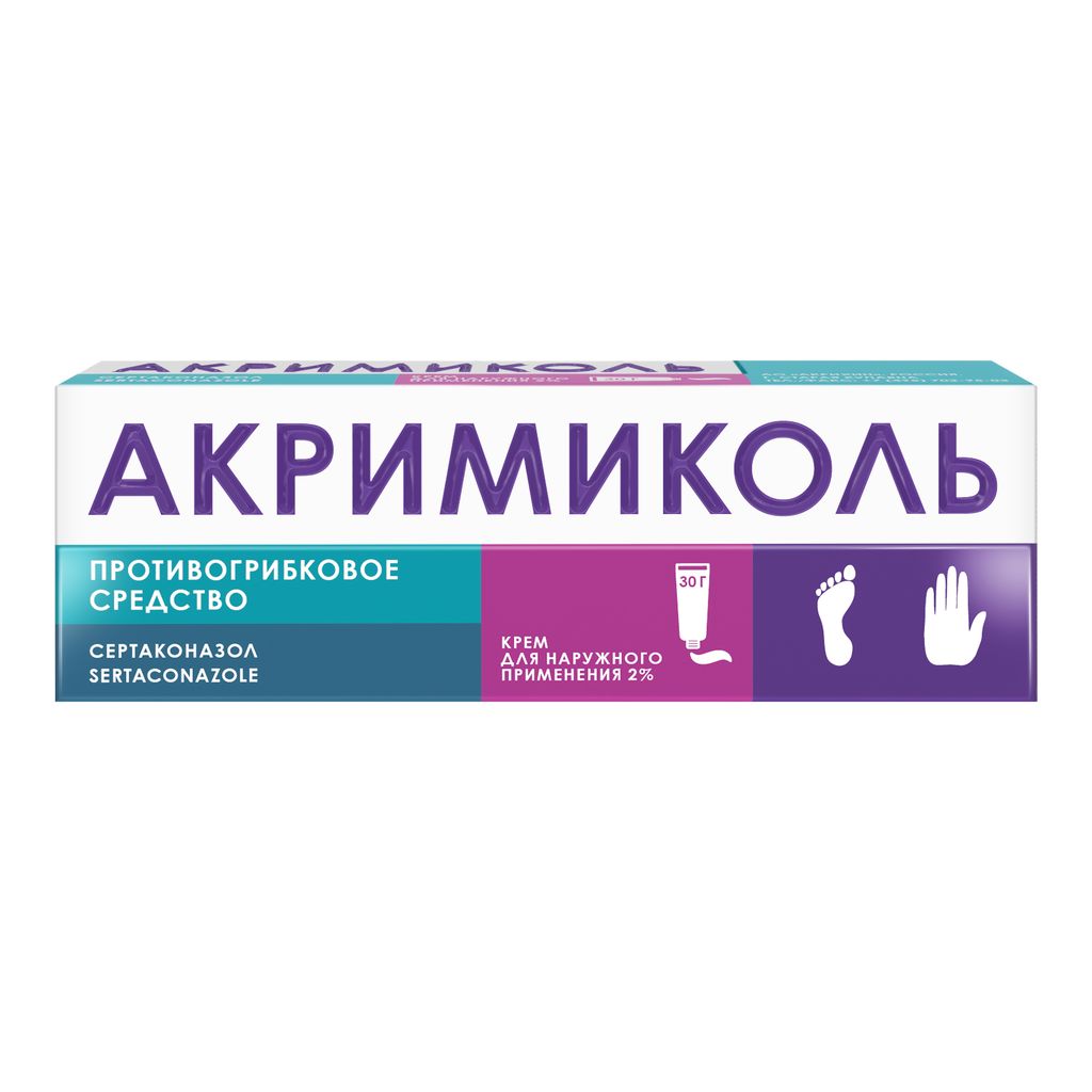 Акримиколь, 2%, крем для наружного применения, 30 г, 1 шт.