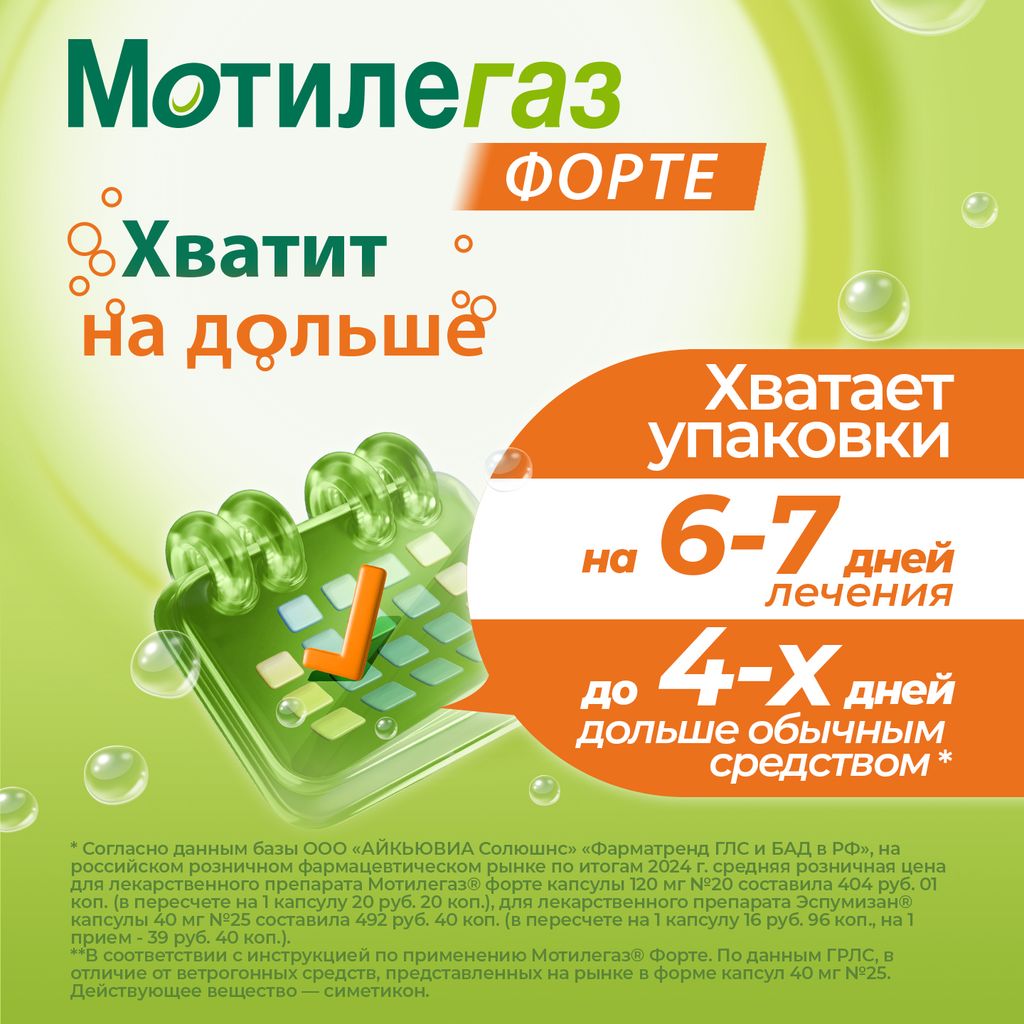 Мотилегаз форте, 120 мг, капсулы, 40 шт.