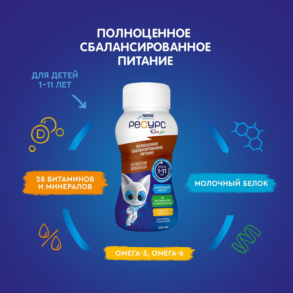Resource Clinutren Junior полноценное питание для детей 1-11 лет, шоколад, 200 мл, 1 шт.