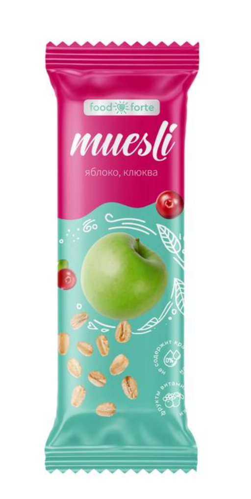 FoodForte Батончик мюсли, яблоко клюква, 25 г, 1 шт.
