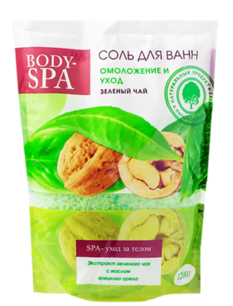 Body SPA Соль для ванн морская Омоложение и уход, зеленый чай, 1200 г, 1 шт.