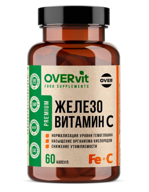 OVERvit Железо+Витамин С, капсулы, 60 шт.