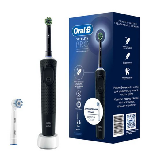 Oral-B Vitality Pro набор Щетка зубная электрическая 3708, черного цвета, набор, с зарядкой 3757+Насадка сменная Sensitive clean, 1 шт.