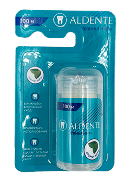 Aldente Зубная нить Мята, 100 м, нить зубная, 1 шт.