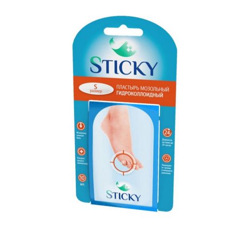 Sticky Пластырь мозольный гидроколлоидный на палец, р. S, р. 2,0х6,5 см., 10 шт.